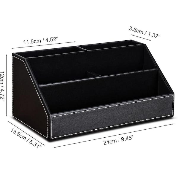 4.72 in. PU Leather 5‑Compartment Desk Organizer, Black Multi