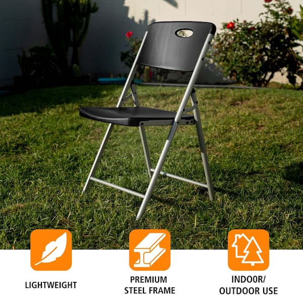 HDX Metal Frame Black Resin Seat Indoor/Outdoor Folding Chair THD