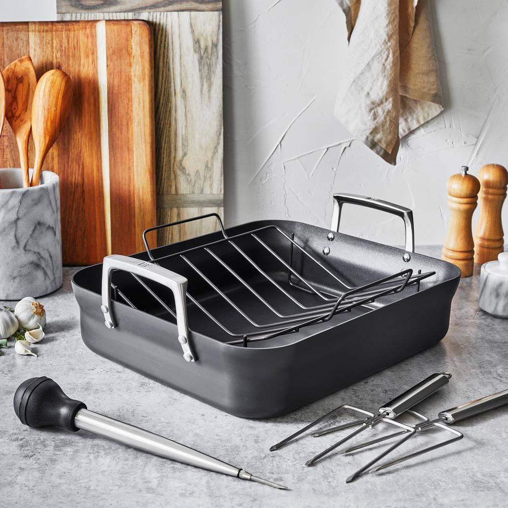 ZWILLING Motion Hard Anodized 16 x 14-inch Aluminum Nonstick Roaster Pan w/ Rack & Tools