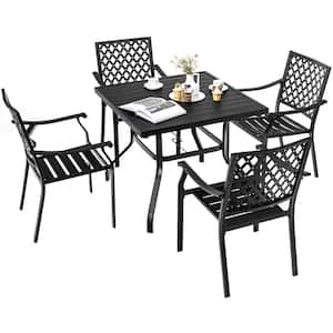 5-Piece Patio Dining Furniture Set Stackable Chairs Armrest Square Table