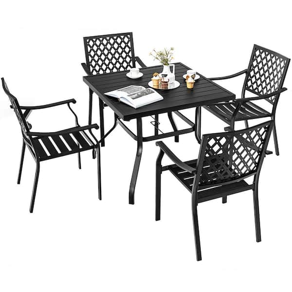 Costway 5-Piece Patio Dining Furniture Set Stackable Chairs Armrest Square Table