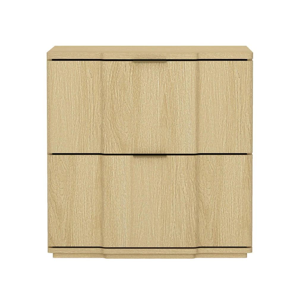 Clive Mid-Century Modern Natural 2-Drawer 22 in. W Nightstand with Gold Handles