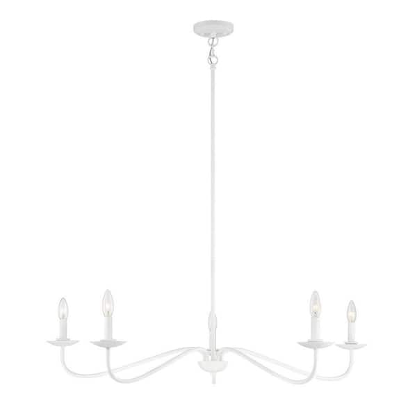 Savoy House 42 in. W x 7 in. H 5-Light Bisque White Candlestick Chandelier with Curved Arms and No Bulbs Included