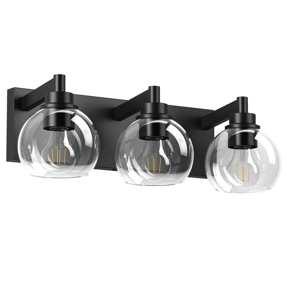 19.3 in. 3 Light Matte Black Vanity Light with Clear Glass Shade price history on PriceWatchPro