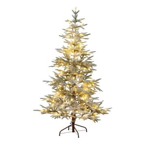 6 ft. Pre-Lit Flocked Woodland Fir Artificial Christmas Tree with 150 Warm White LED Lights