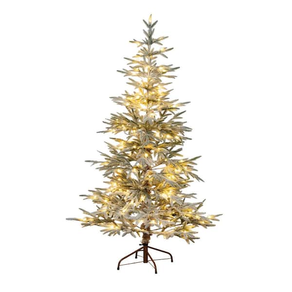 Nearly Natural 6 ft. Pre-Lit Flocked Woodland Fir Artificial Christmas Tree with 150 Warm White LED Lights