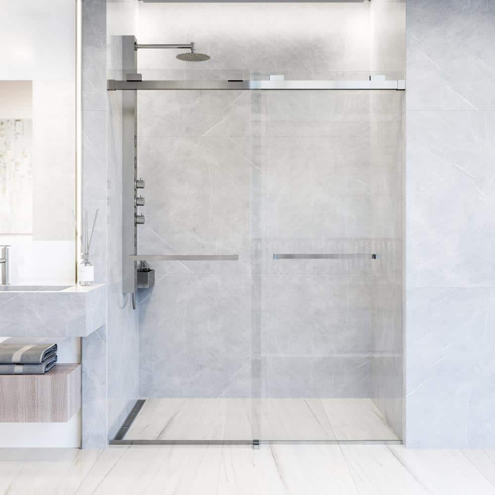 Houston 60" Frameless Sliding Shower Door in Chrome and Clear Glass