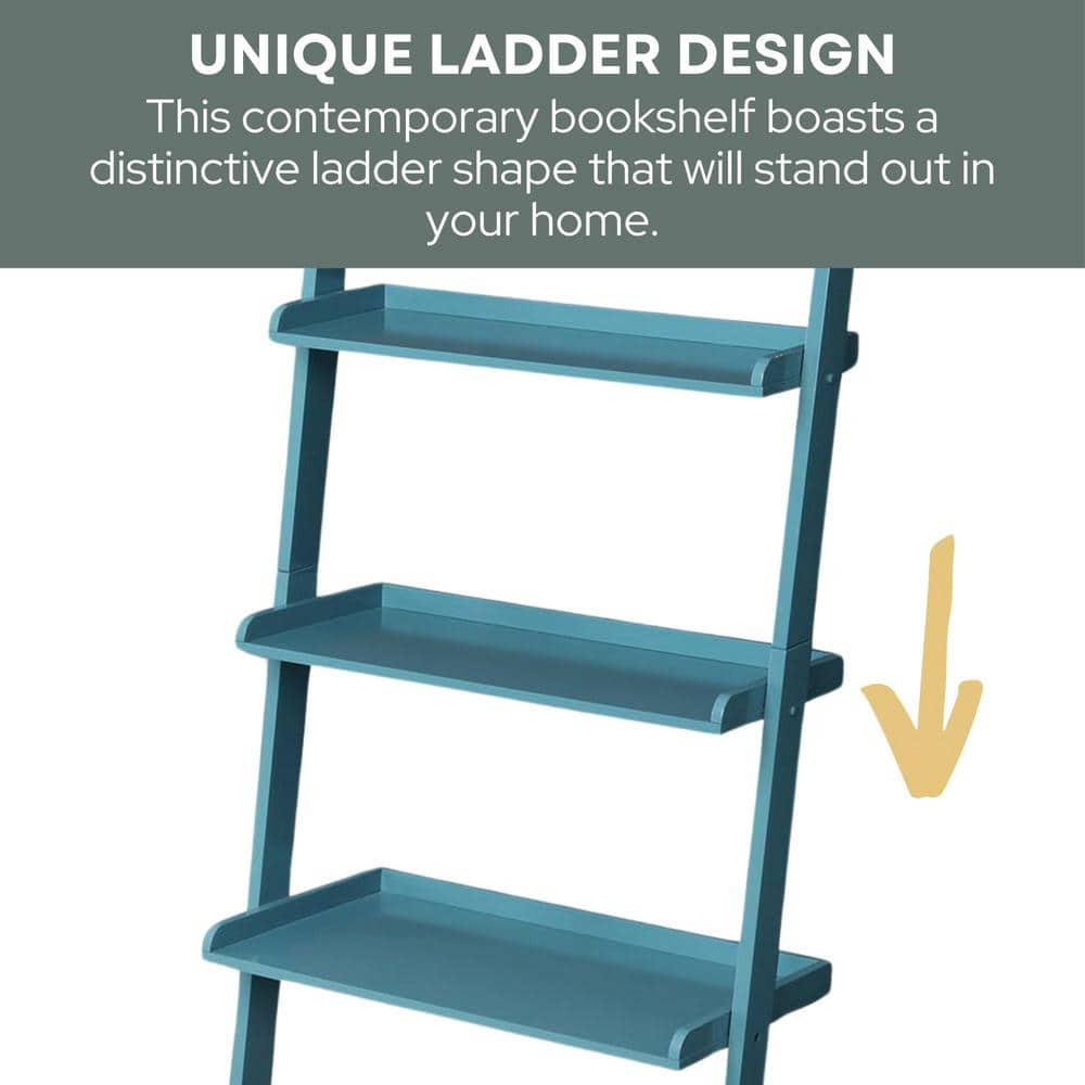 Blue Pine Wood 5-Tier Bookshelf Ladder