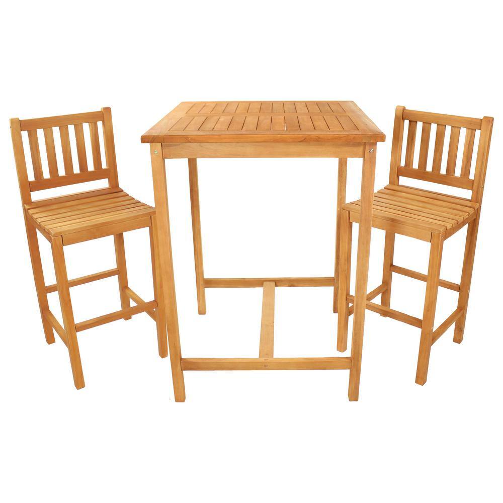 Sunnydaze Decor Sunnydaze 3Piece Teak Wood BarHeight Patio Dining Set