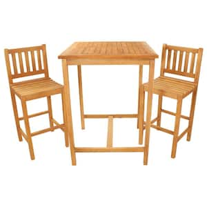 Sunnydaze 3-Piece Teak Wood Bar-Height Patio Dining Set