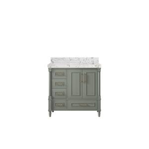 Hudson 36 in. W. x 22 in. D x 36 in. H Single Right Offset Sink Bath Vanity in Evergreen with 2 in. Viola Gold Qt. Top