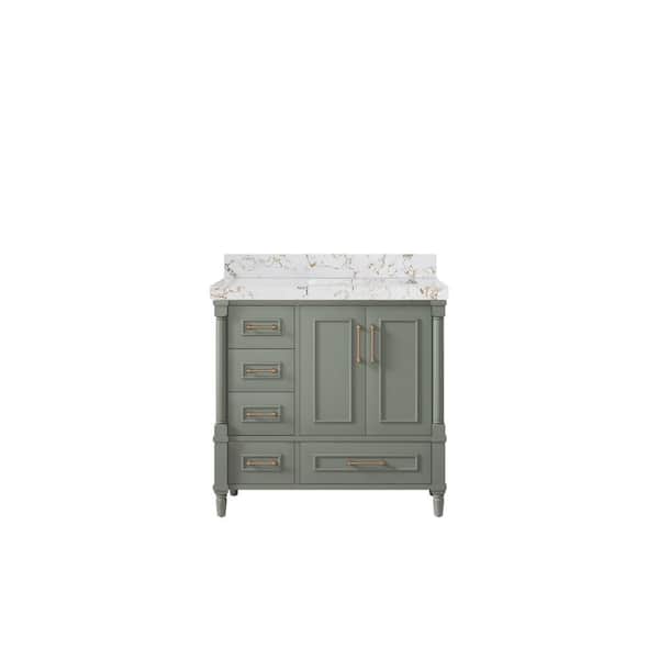 Willow Collections Hudson 36 in. W. x 22 in. D x 36 in. H Single Right Offset Sink Bath Vanity in Evergreen with 2 in. Viola Gold Qt. Top