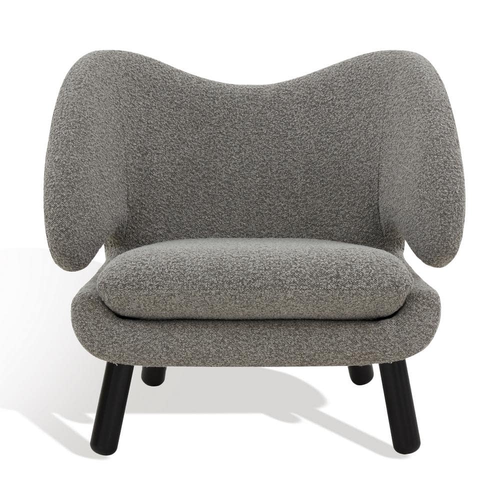 Felicia Light Grey Boucle Barrel Accent Chair with Black Birchwood Legs