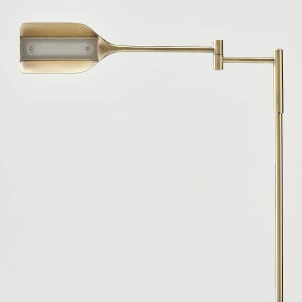 Leaf 53 in. Antique Brass Industrial 1-Light 3-Way Dimming LED Floor Lamp with Brass Metal Empire Shade