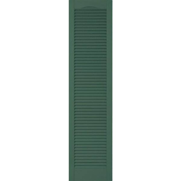 Ekena Millwork 14-1/2 in. x 62 in. Lifetime Vinyl Custom Cathedral Top All Louvered Open Louvered Shutters Pair Forest Green