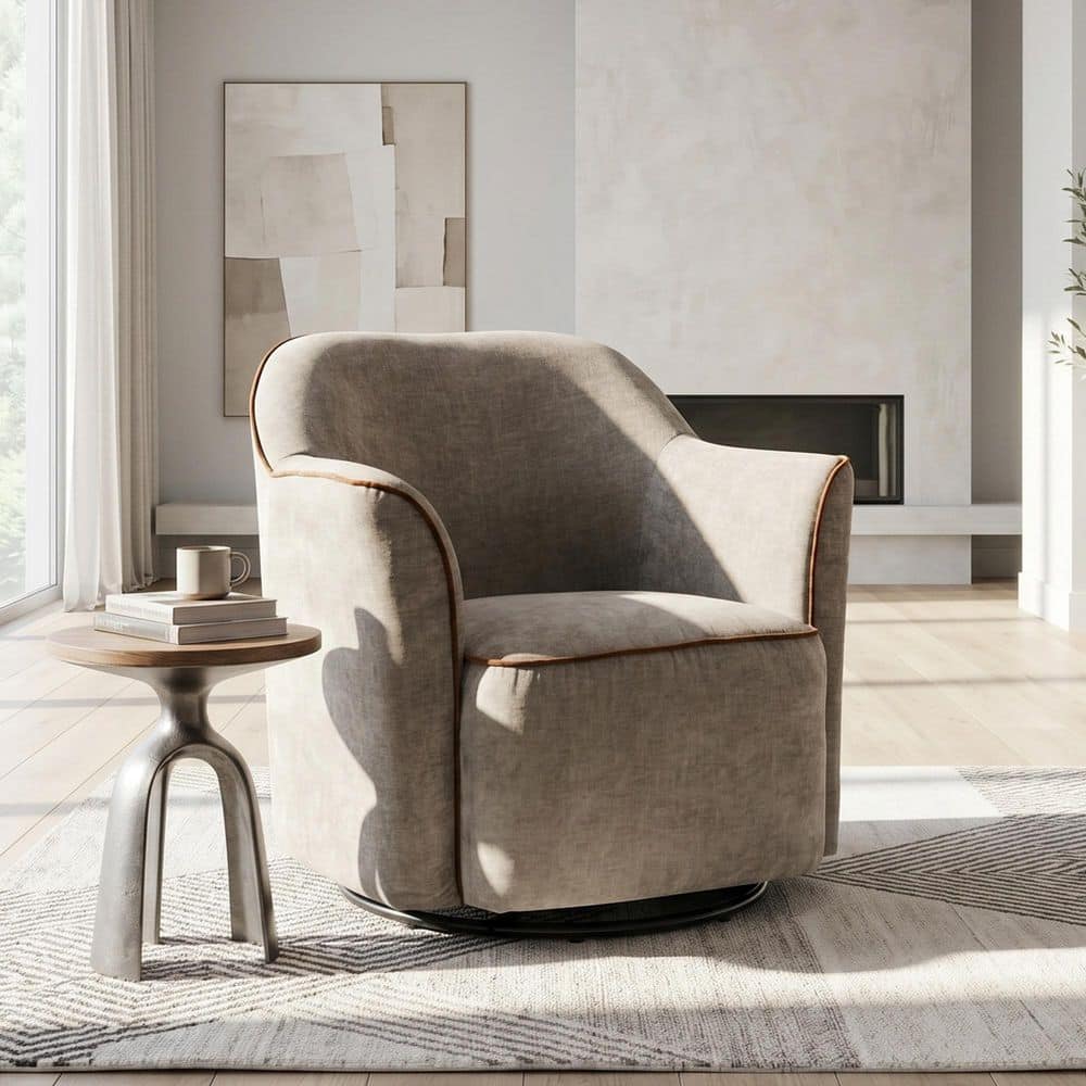 Fynix Modern Grey Chenille Upholstered Barrel Arm Chair Swivel Accent Chair with Flared Arms price history on PriceWatchPro