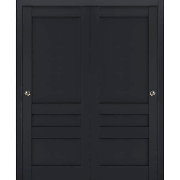 60 in. x 96 in. 2 Panel Antracite Finished Solid Wood Sliding Door with Hardware