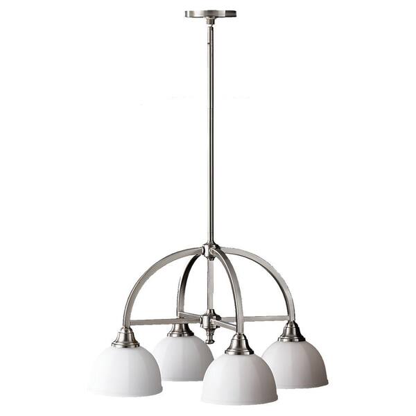 Generation Lighting Perry 24.25 in. W 4-Light Brushed Steel Chandelier with White Opal Etched Glass