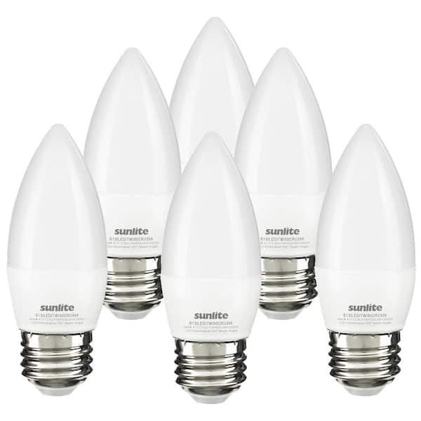 Sunlite 60-Watt Equivalent B13 Dimmable Energy Star ETL Listed E26 Base LED Frosted Chandelier Bulb, Bright White 3000K, 6 Pack