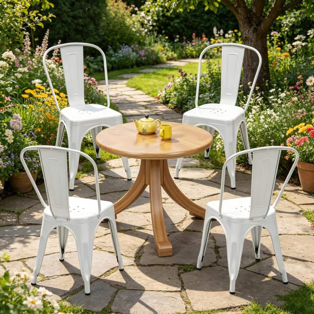Yangming Classic White Metal Frame Stackable Outdoor Dining Chairs Set ...