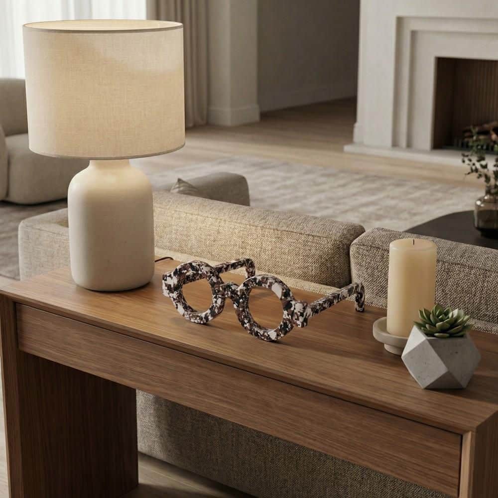 White/Brown 9 in. x 3 in. Stone Decorative Round Sculptural Glasses Object