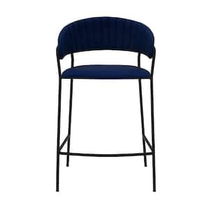 37 in. Blue Faux Leather and Iron Low Back Counter Height Bar Chair