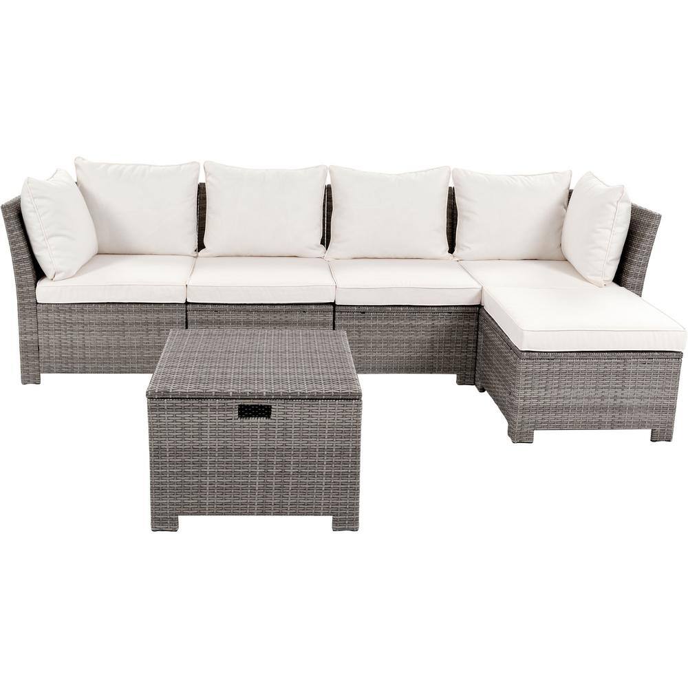 Boosicavelly 6-Piece All-weather PE Wicker Rattan Outdoor Sectional ...