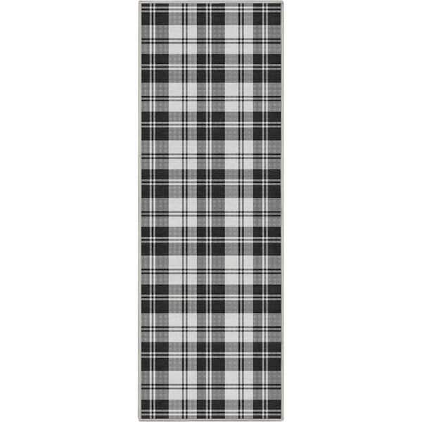 Black 2 ft. x 5 ft. Runner Apollo Plaid Farmhouse Geometric Area Rug