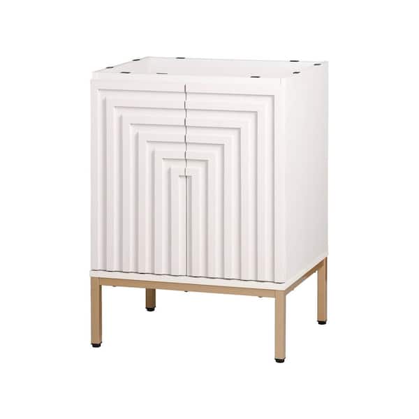 Rowan 24 in. W x 18 in. D x 33 in. H Geometric Modern Transitional 2-Shelf Bath Vanity Cabinet without Top in White/Gold