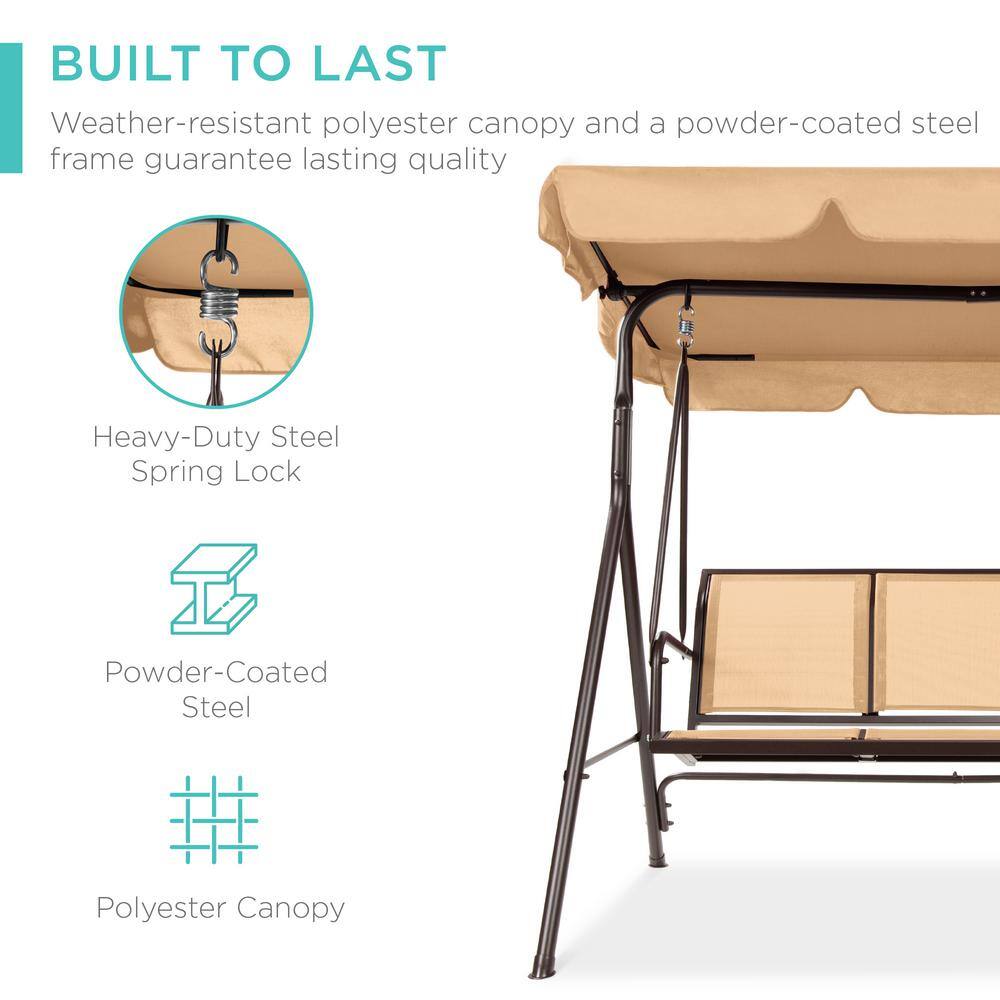 Tan 2-Seater Outdoor Swing Glider with Adjustable Canopy