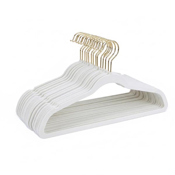 25-Pack Slim Velvet Gold Hook Hangers in White