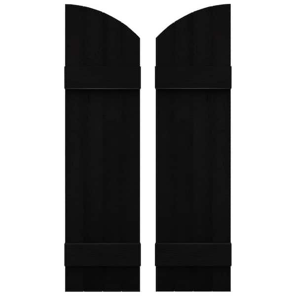 Builders Edge 14 in. W x 53 in. H Vinyl Exterior Arch Top Joined Board and Batten Shutters Pair in Black