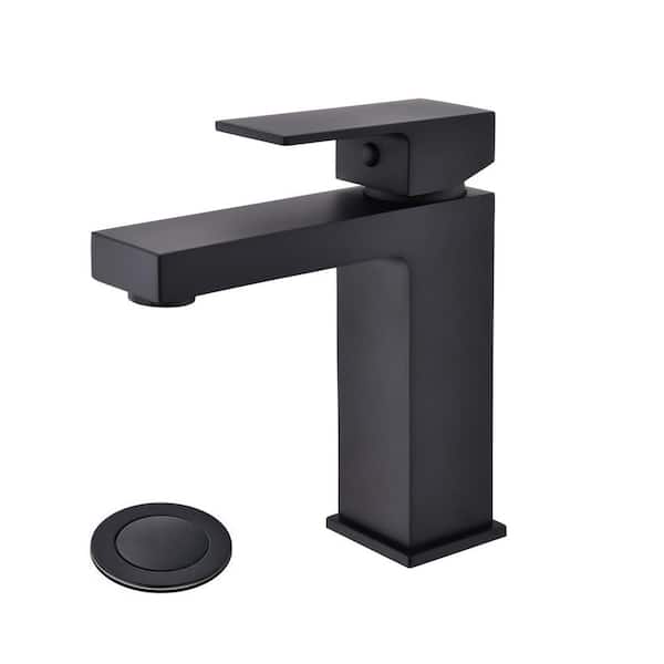 Tahanbath Single Handle Single Hole Bathroom Faucet with Pop-Up Drain Included and Spot Resistant in Matte Black