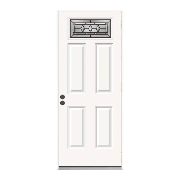 JELD-WEN 36 in. x 80 in. Camber Top Mission Prairie Impact Rated Primed Steel Prehung Left-Hand Outswing Front Door