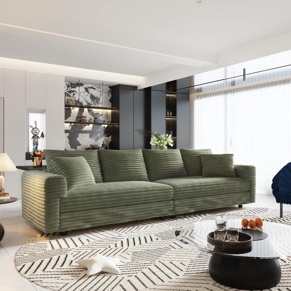Green 102.4 in. Corduroy Upholstered 4-Seat Convertible Sofa with Soft Pillows price history on PriceWatchPro