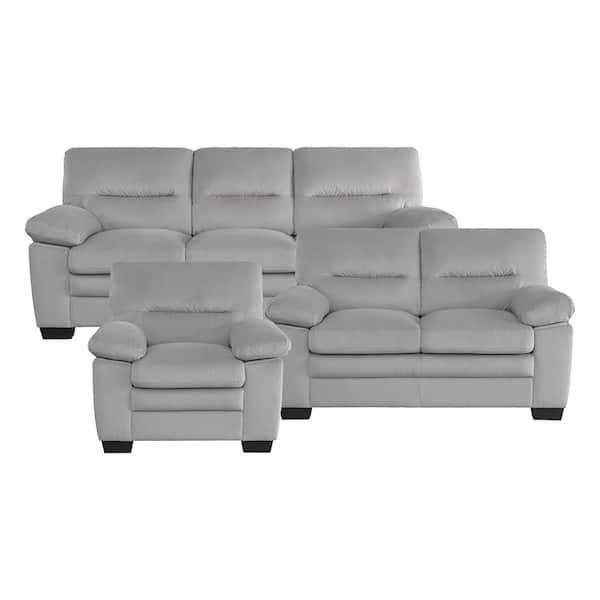 Lazzara Solomon 84 in. W Straight Arm Textured Fabric Rectangle 3-Piece Living Room Sofa Set in Gray