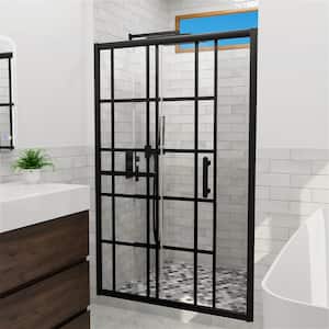 VENUS 48 in. W x 72 in. H Sliding Framed Shower Door in Black Grid Finish with Clear Glass