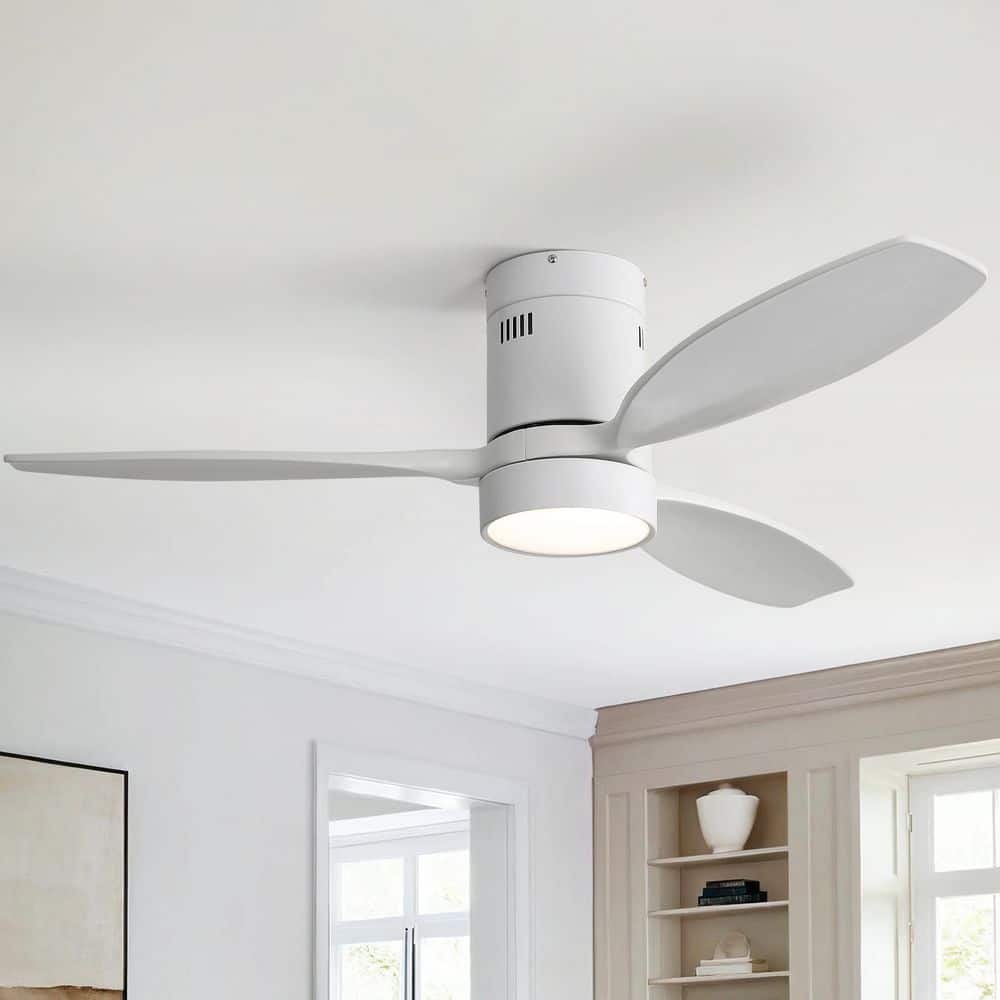 52 in. Indoor/Outdoor Wood White Flush Mount Ceiling Fan with Light and 6 Speed Remote Control price history on PriceWatchPro