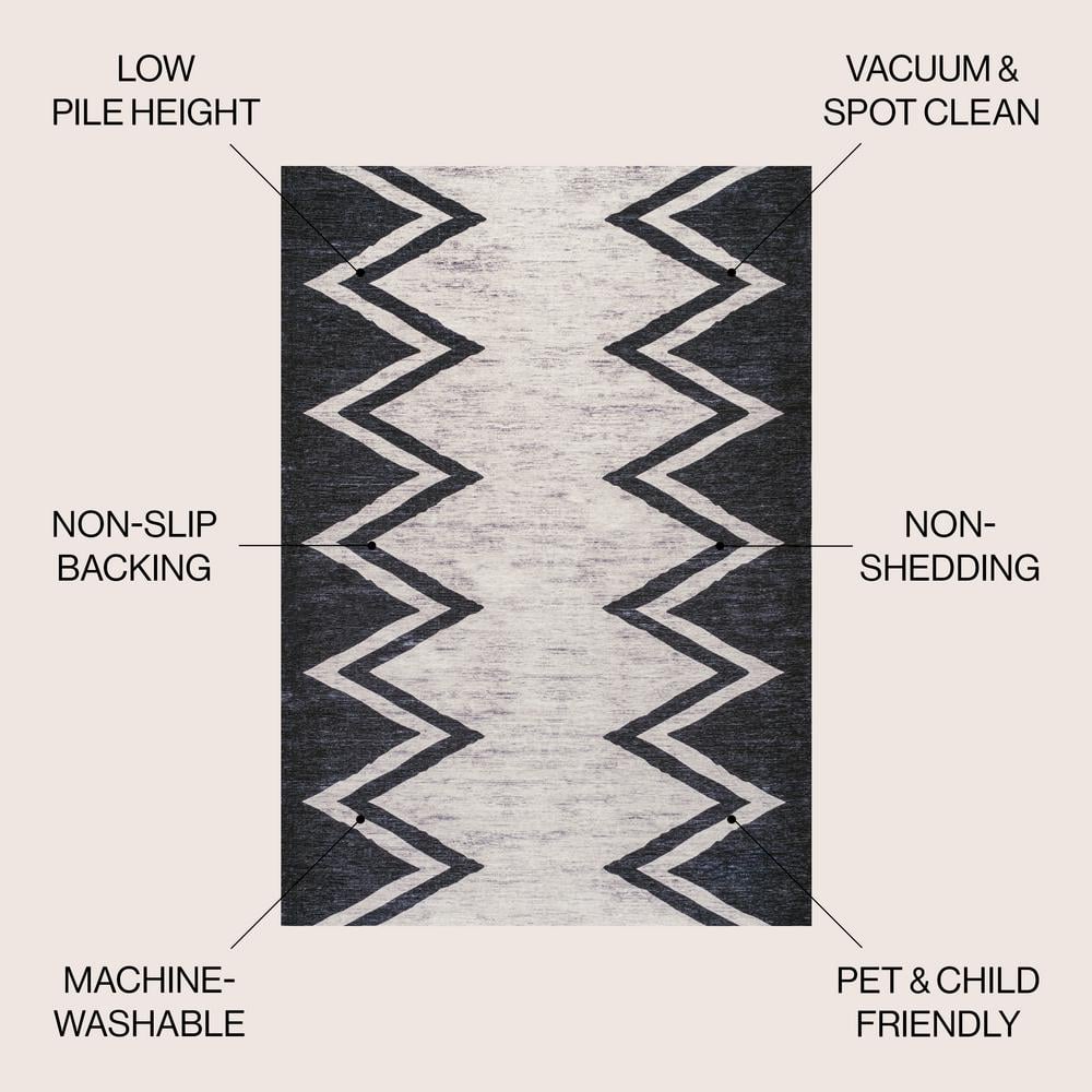 Ivory Chevron Handcrafted 4' x 6' Easy-Care Synthetic Area Rug
