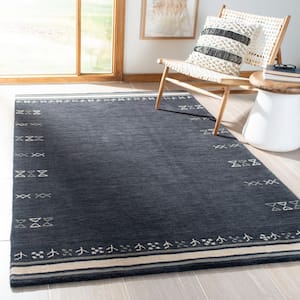 Himalaya Charcoal 6 ft. x 6 ft. Solid Color Striped Square Area Rug