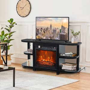 48 in. Black Corner TV Stand Entertainment Center with Fireplace Fits TV's up to 55 in.