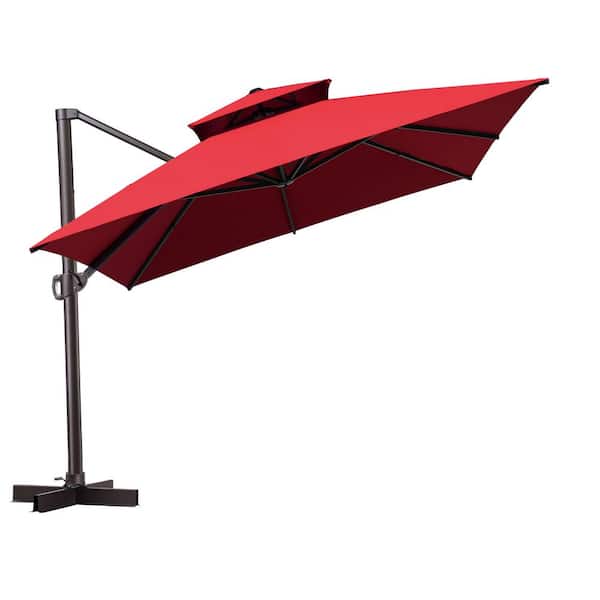 Crestlive Products 12.5 ft. x 10 ft. Double Top Rectangular 360° Rotation Cantilever Patio Umbrella in Red
