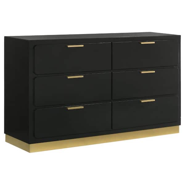 Black and Gold 6 Drawer 59 in. Dresser Without Mirror