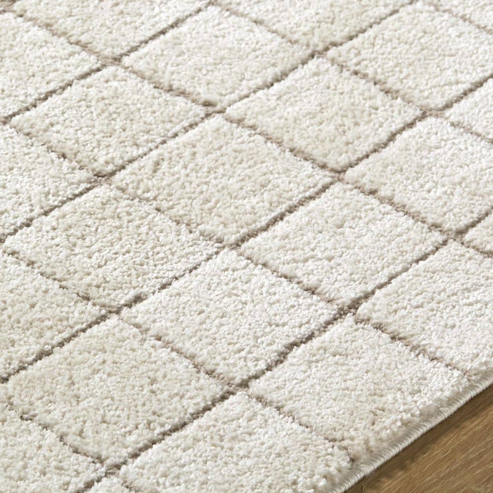Ivory and Taupe Synthetic Flat Woven Area Rug, 7'10" x 10'