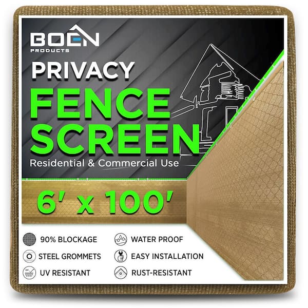 BOEN 6 ft. X 100 ft. Beige Privacy Fence Screen Netting Mesh with Reinforced Grommet for Chain link Garden Fence