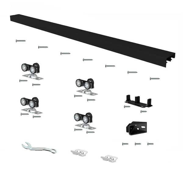 CALHOME 72 in. Black Aluminum Sliding Bypass Track and Hardware Set for 2 Door System