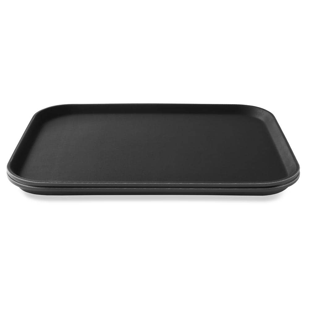 Jubilee 14" x 18" Black Rectangular Non-Skid Serving Trays, Set of 2
