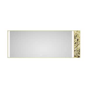 96 in. W x 36 in. H Rectangular Framed Anti-Fog Backlit Wall Bathroom Vanity Mirror W/Natural Stone Decoration in Gold
