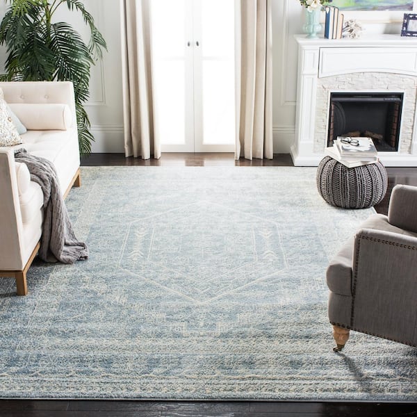 Adirondack Slate/Ivory 10 ft. x 14 ft. Border Medallion Area Rug
