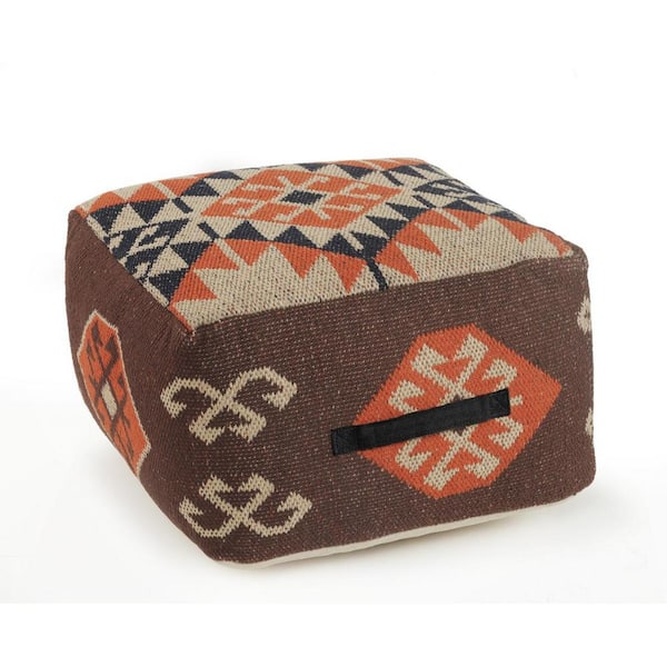 HomeRoots Amelia Brown Cotton Square Accent Ottoman
